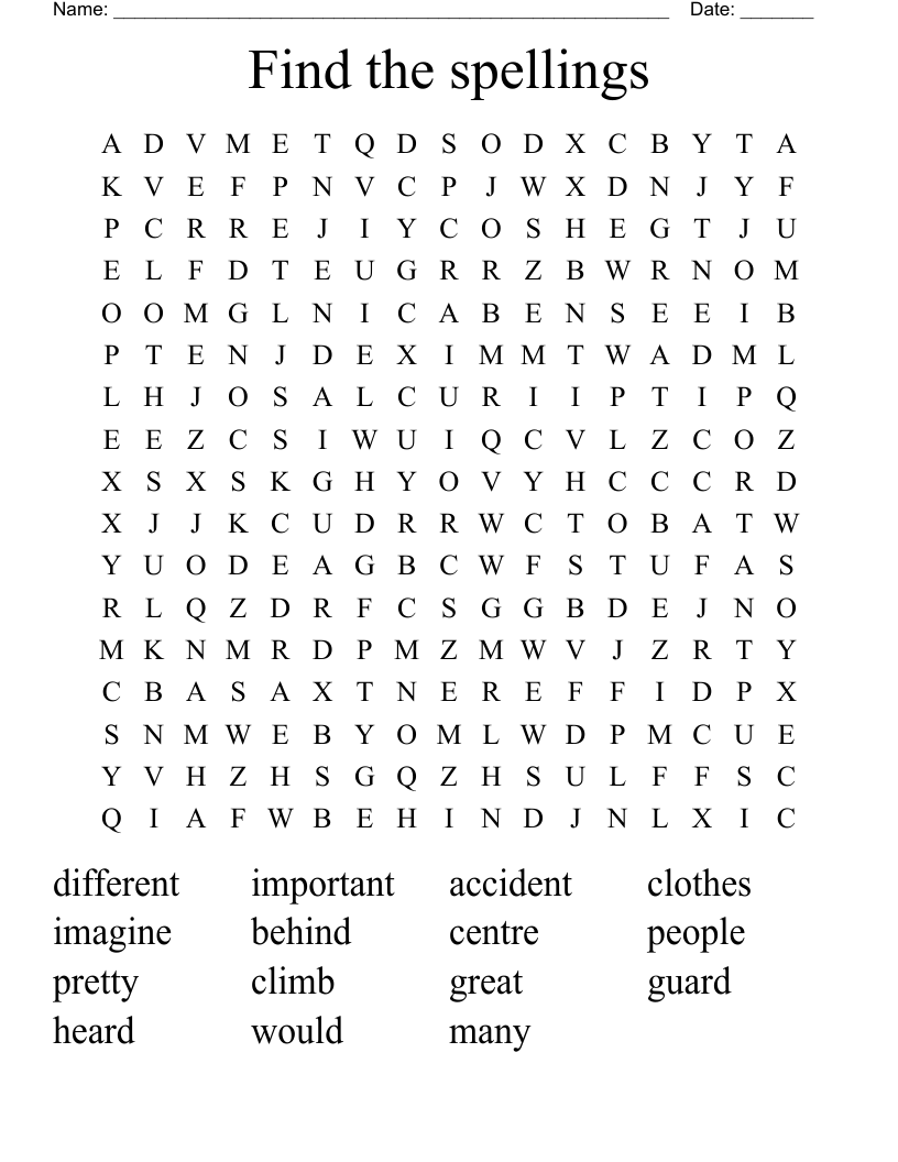 Find the spellings Word Search