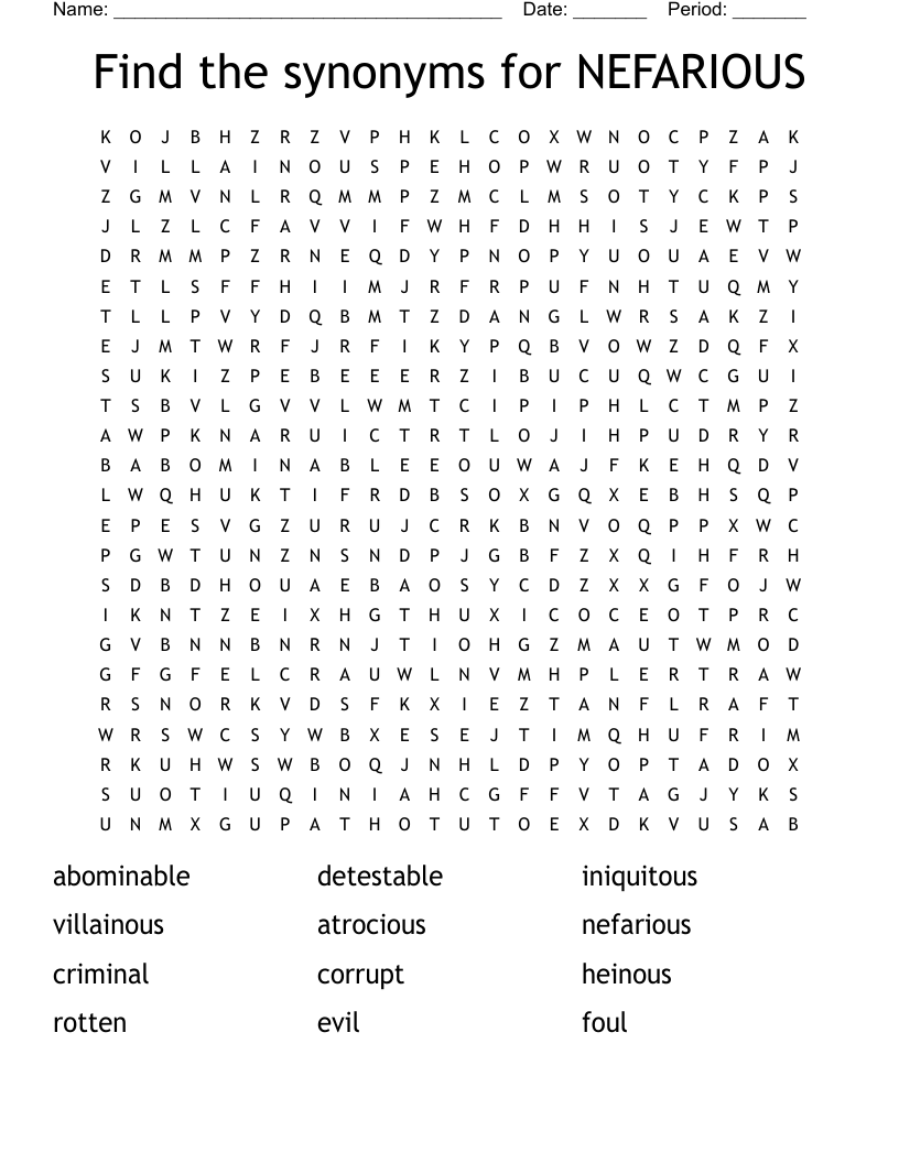 Find the synonyms for NEFARIOUS Word Search