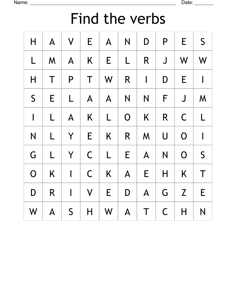 Find the verbs Word Search