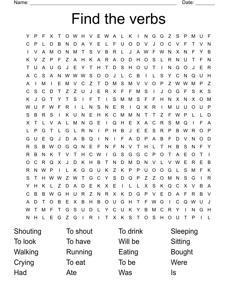 Find the verbs Word Search