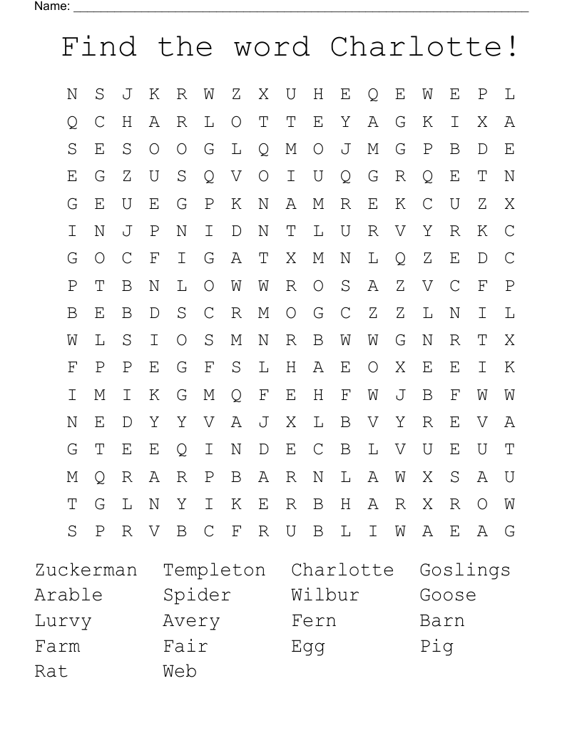 Find the word Charlotte! Word Search