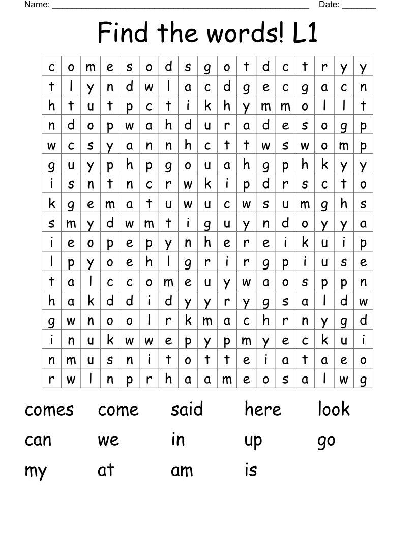 Find the words! L1 Word Search
