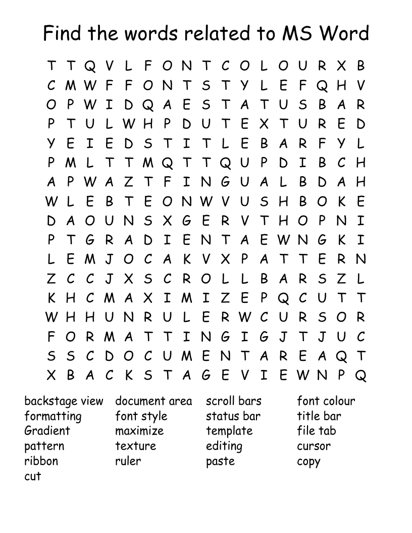 Find the words related to MS Word Word Search