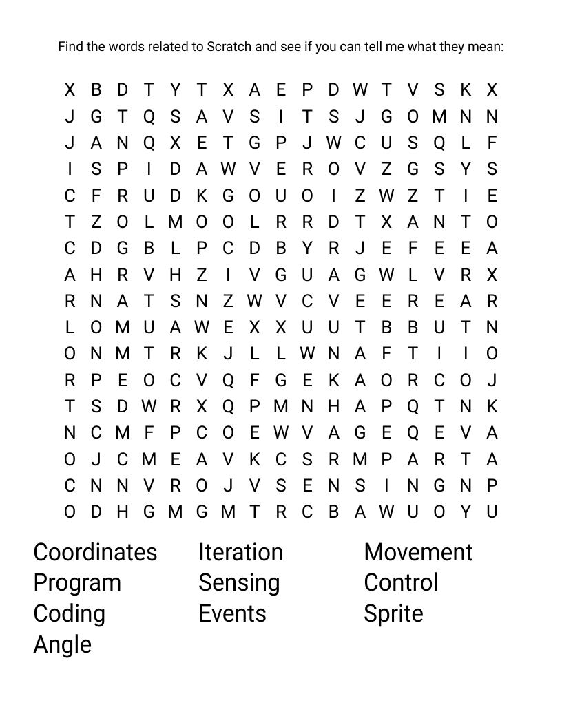 Find the words related to Scratch and see if you can tell me what they mean: Word Search