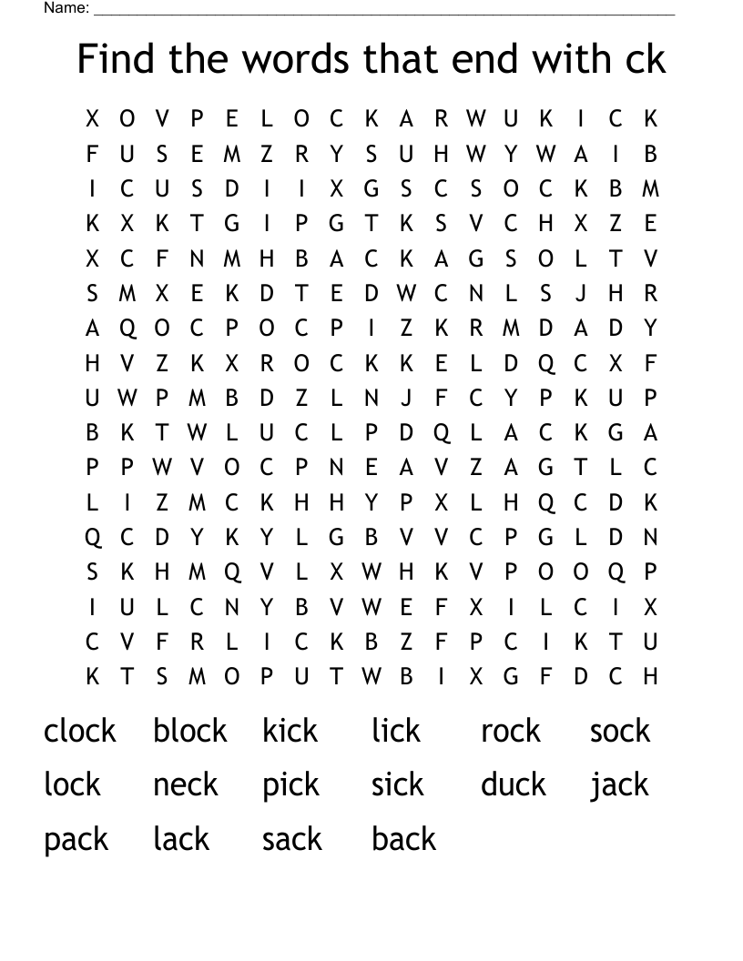Find the words that end with ck Word Search