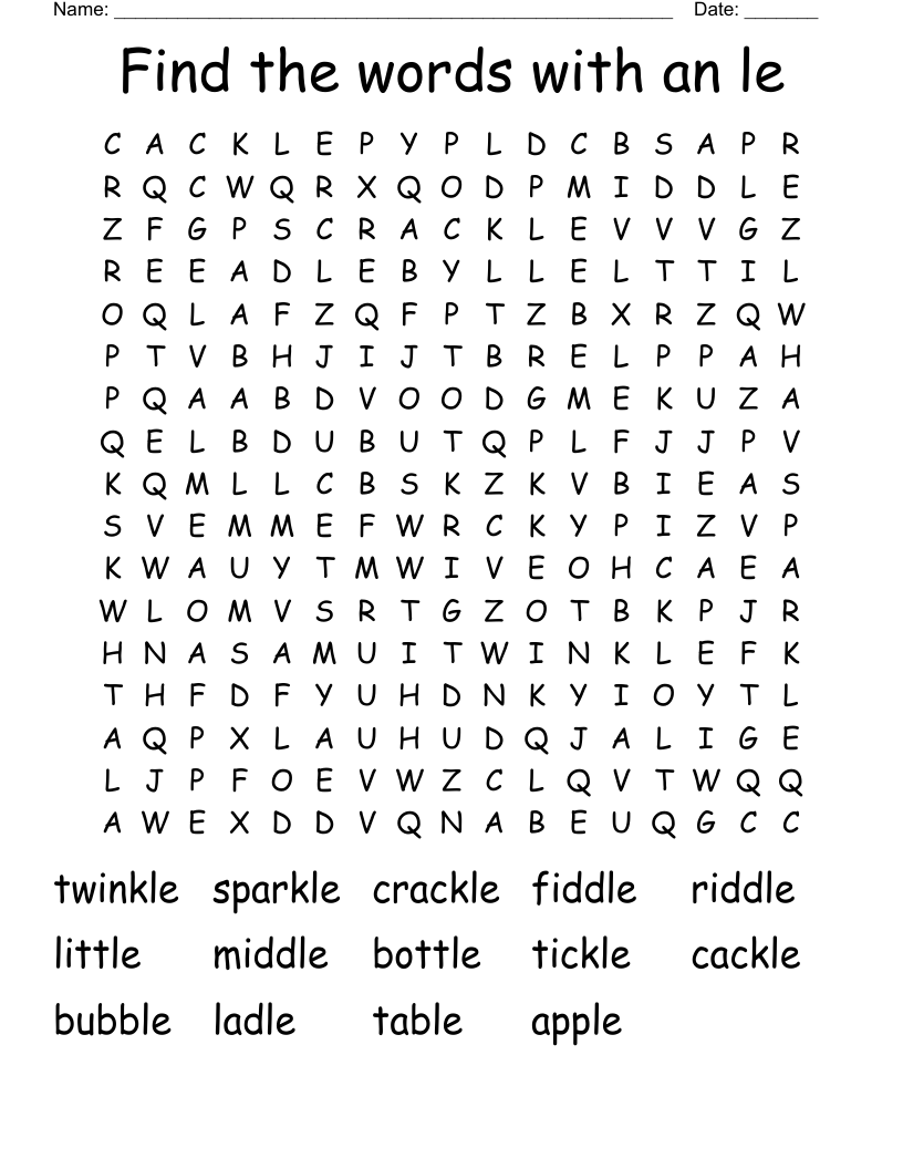 Find the words with an le  Word Search
