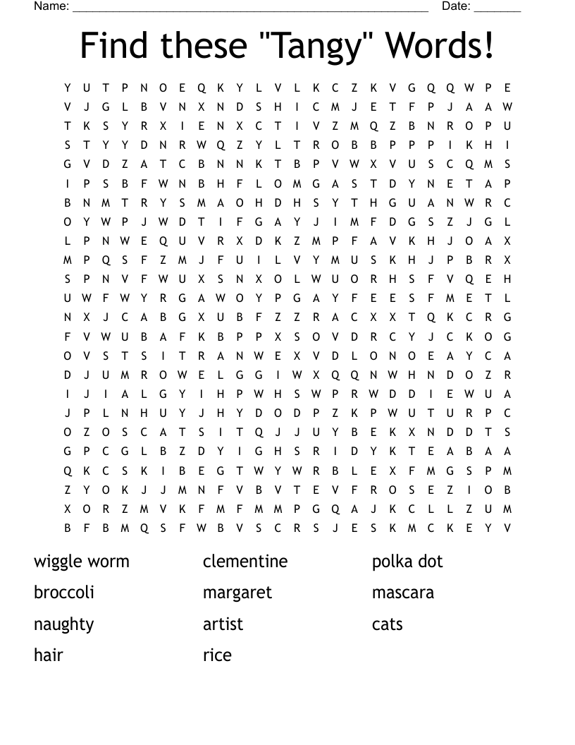 Find these "Tangy" Words! Word Search