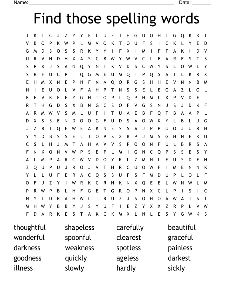 Find those spelling words Word Search