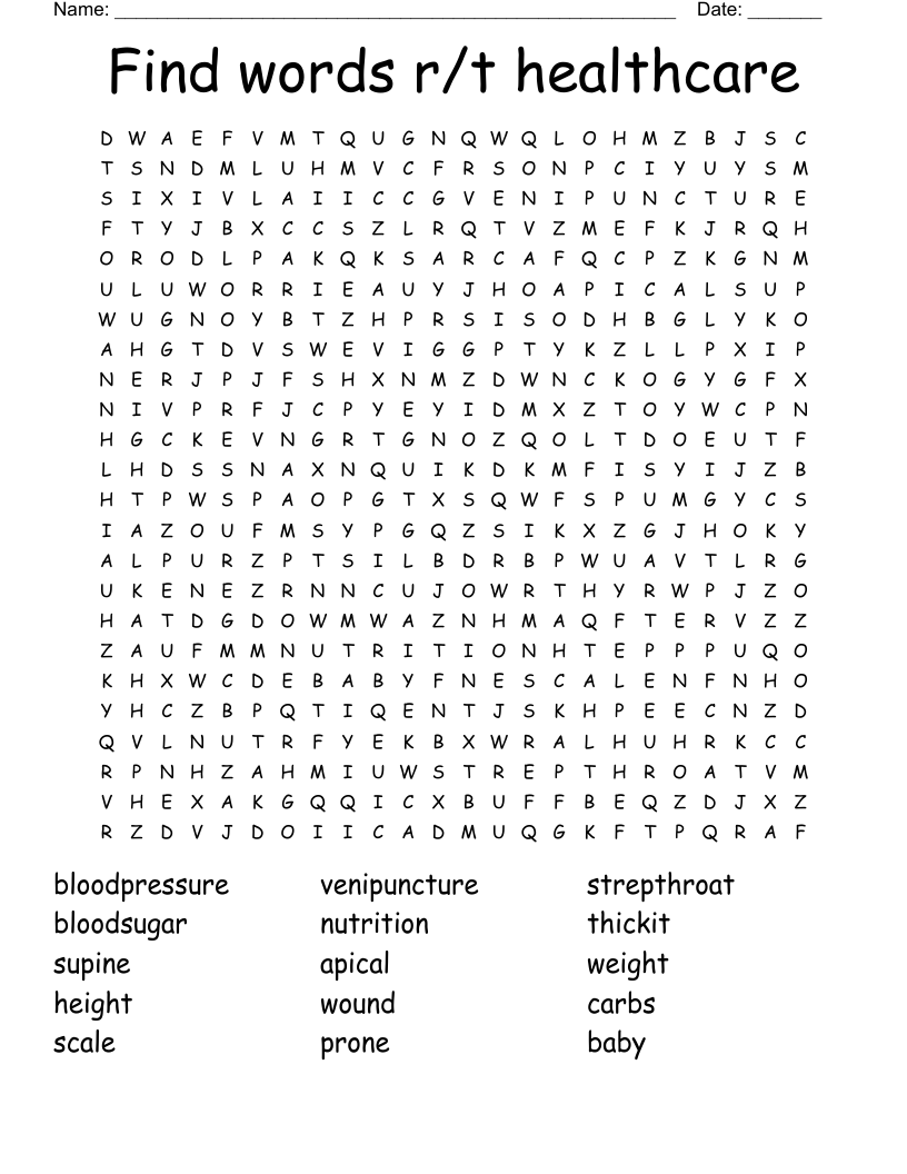 Find words r/t healthcare Word Search
