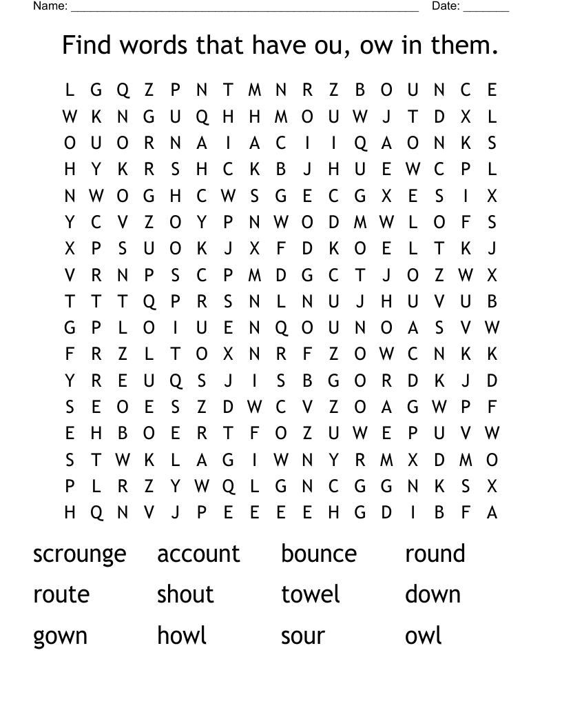 Find words that have ou, ow in them.  Word Search