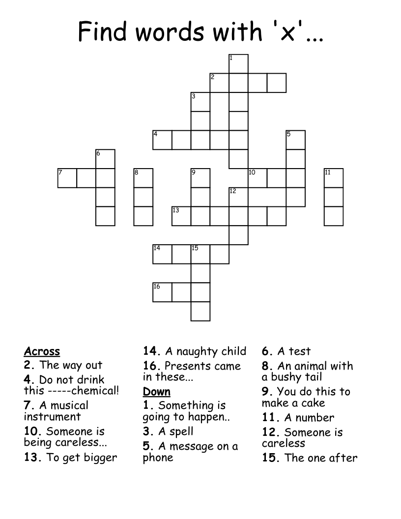 Find words with 'x'... Crossword