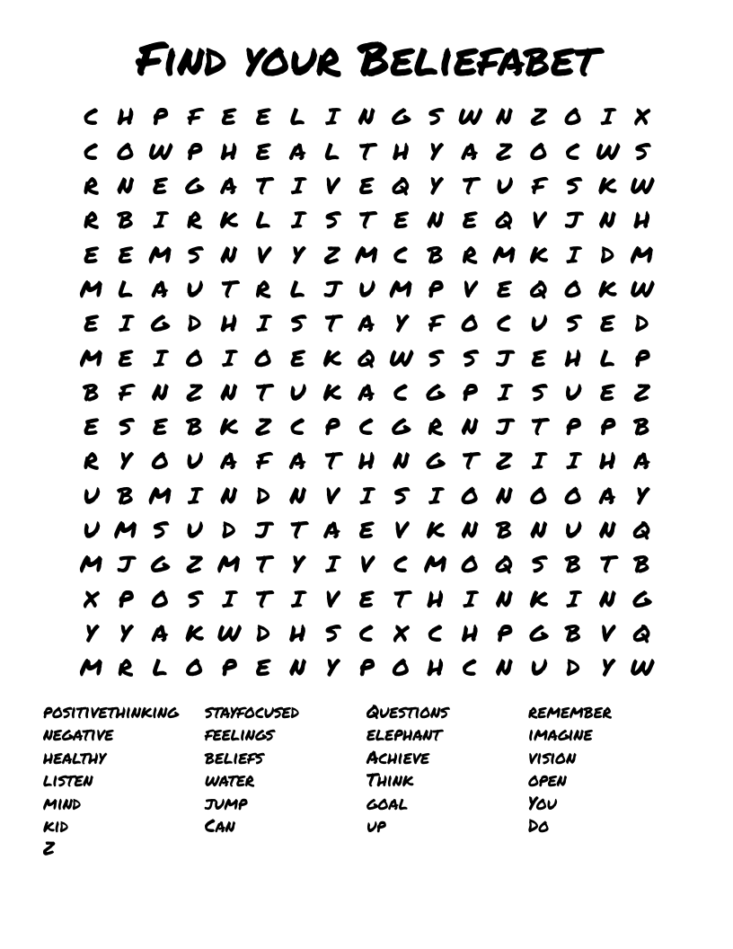 Find your Beliefabet  Word Search