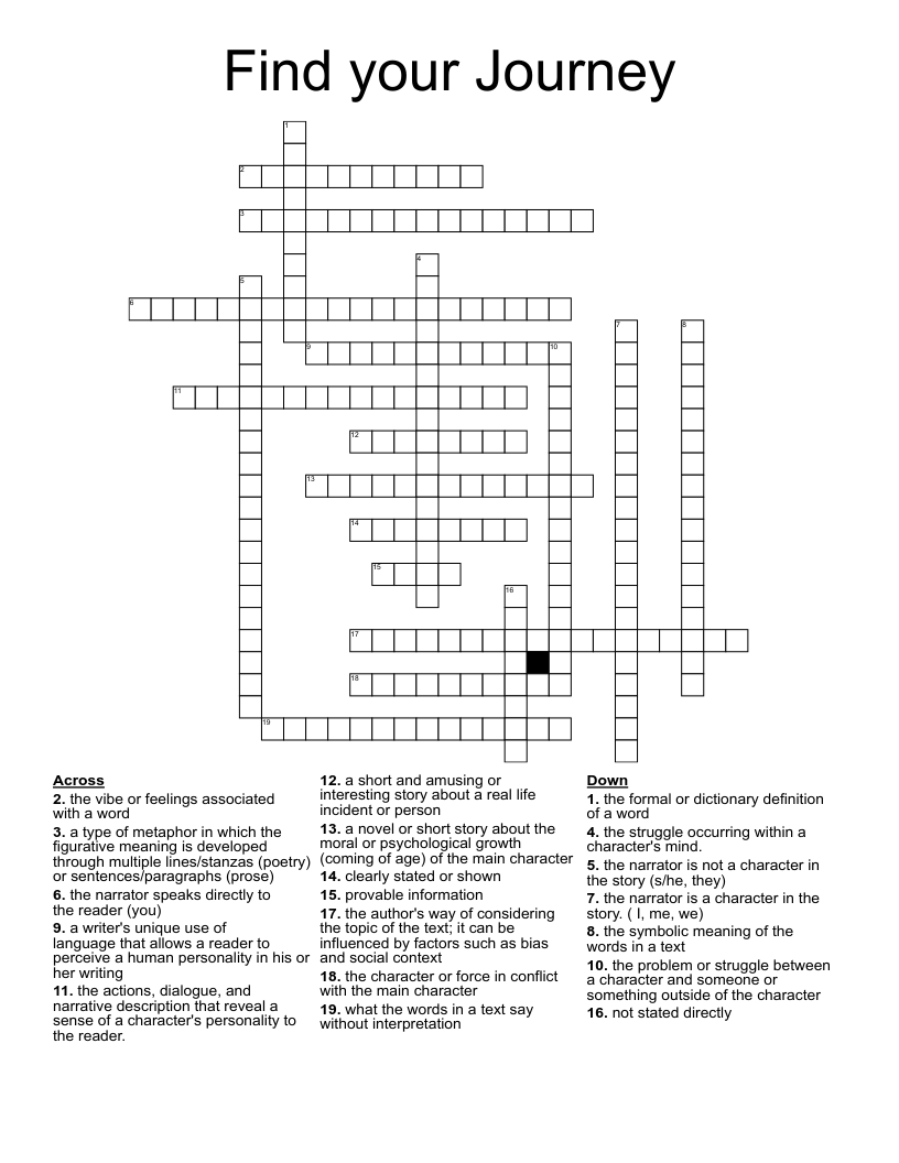 Find your Journey Crossword