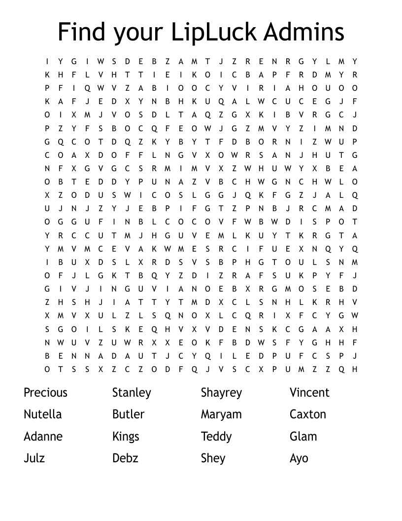Find your LipLuck Admins Word Search