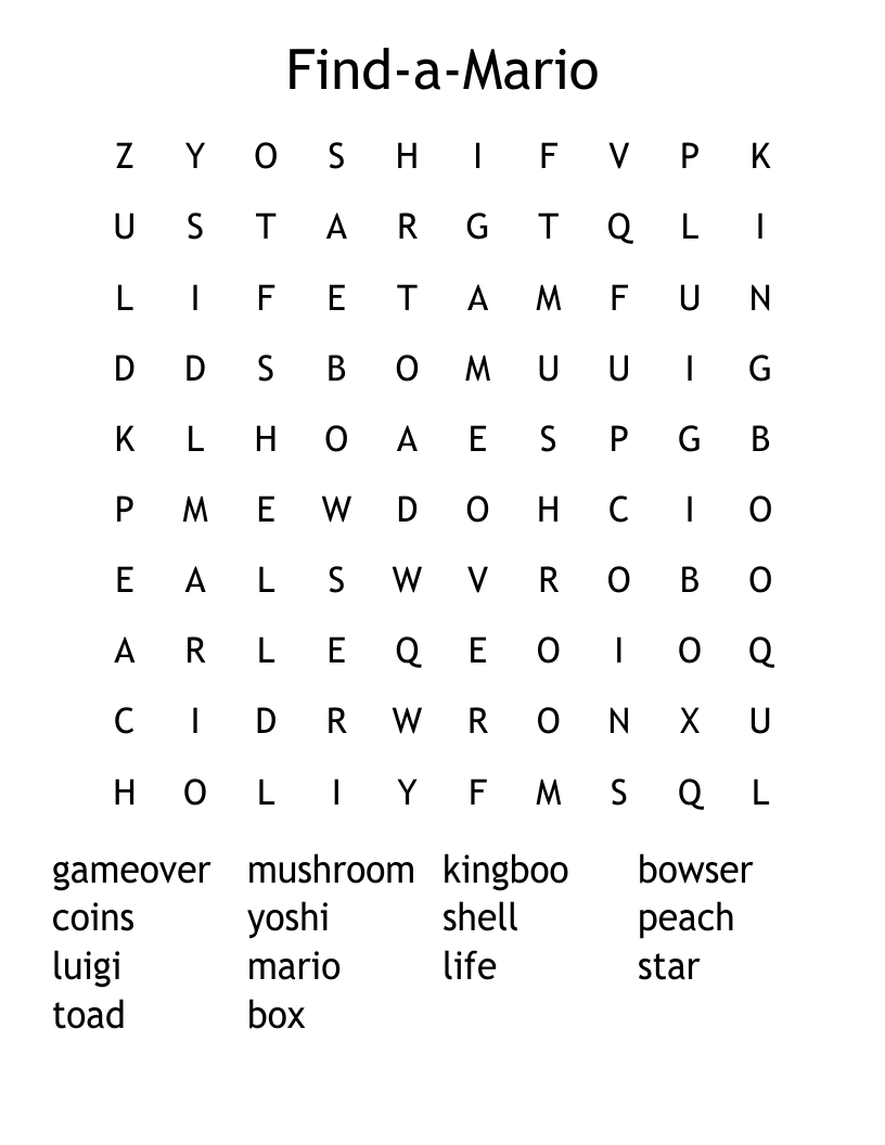 Find-a-Mario Word Search