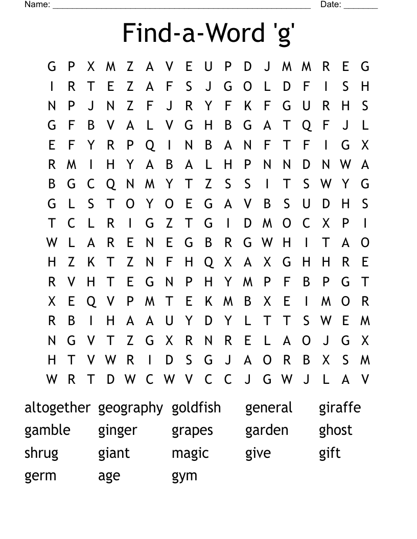 Find-a-Word 'g' Word Search