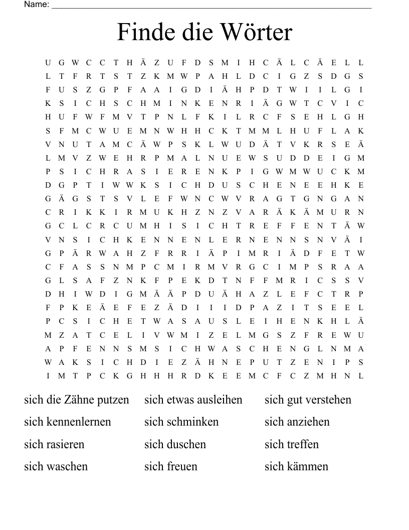 Finde die Wörter Word Search