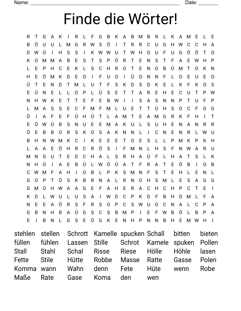 Finde die Wörter! Word Search