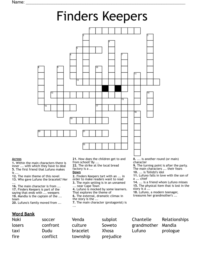 Finders Keepers Crossword