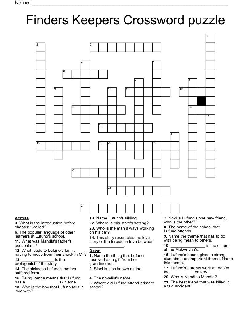 Finders Keepers Crossword puzzle