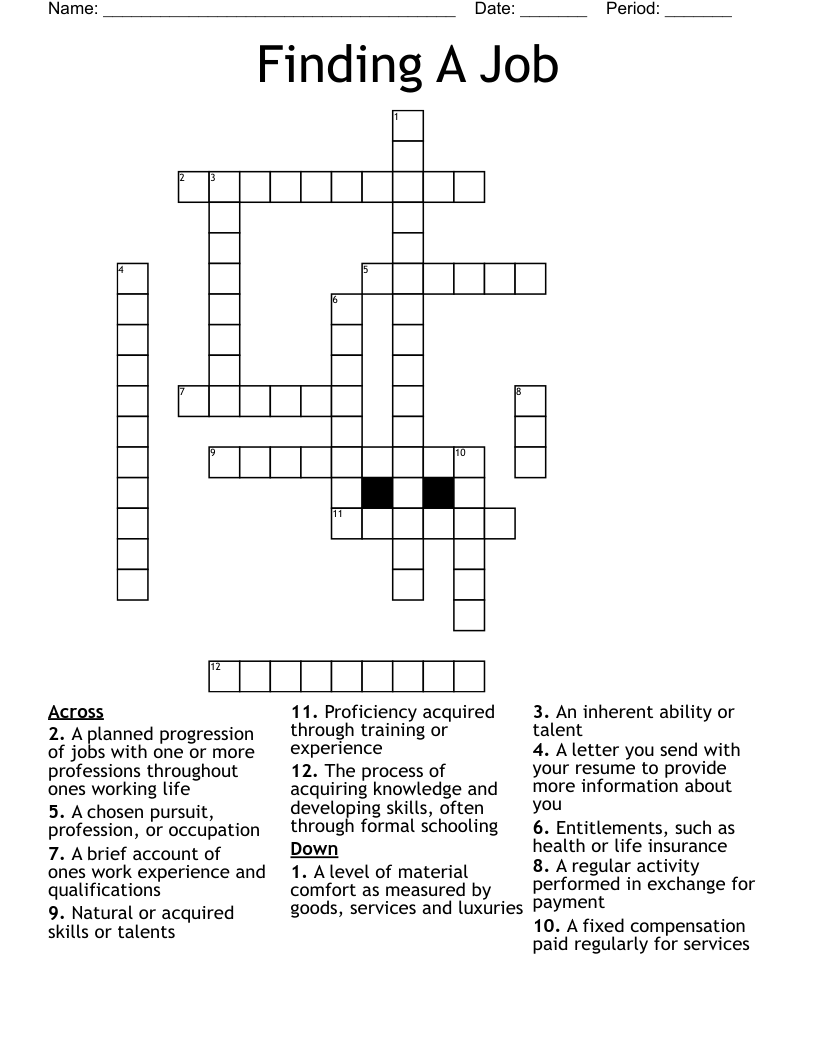 Finding A Job  Crossword
