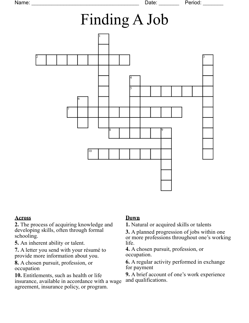 Finding A Job  Crossword