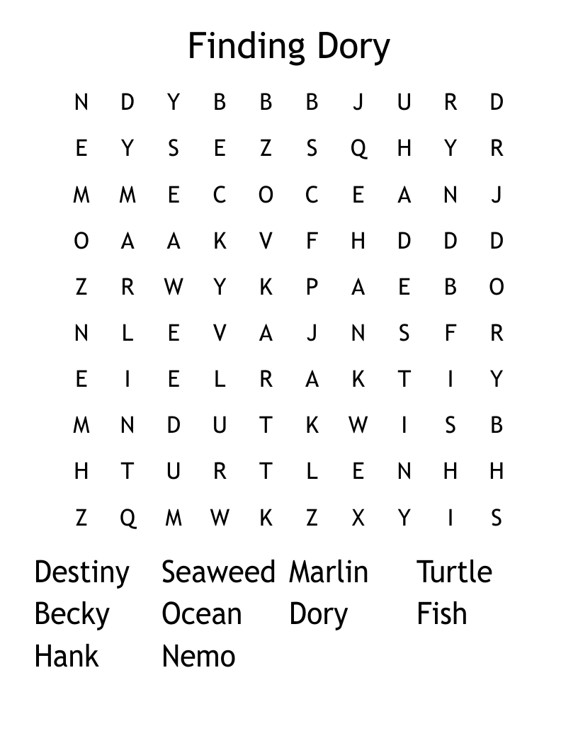 Finding Dory Word Search