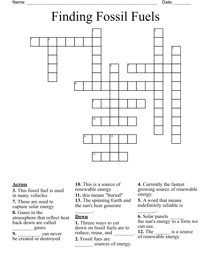Finding Fossil Fuels Crossword
