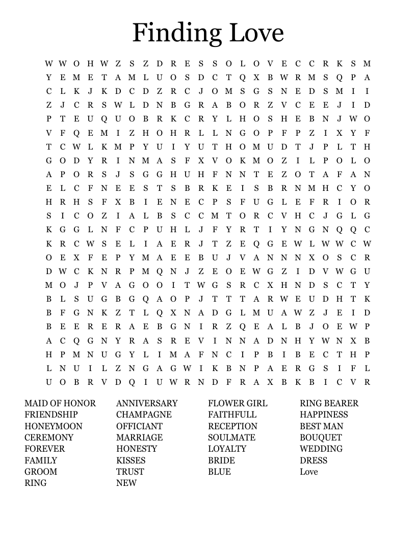 Finding Love Word Search