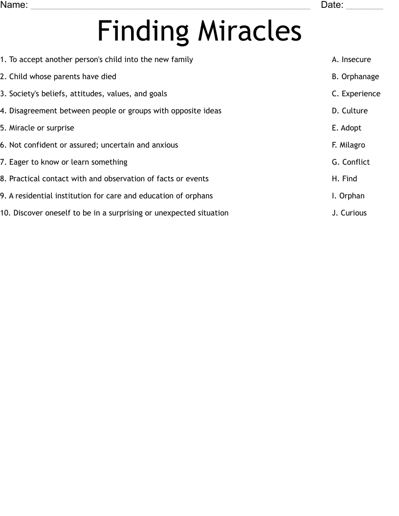 Finding Miracles Worksheet