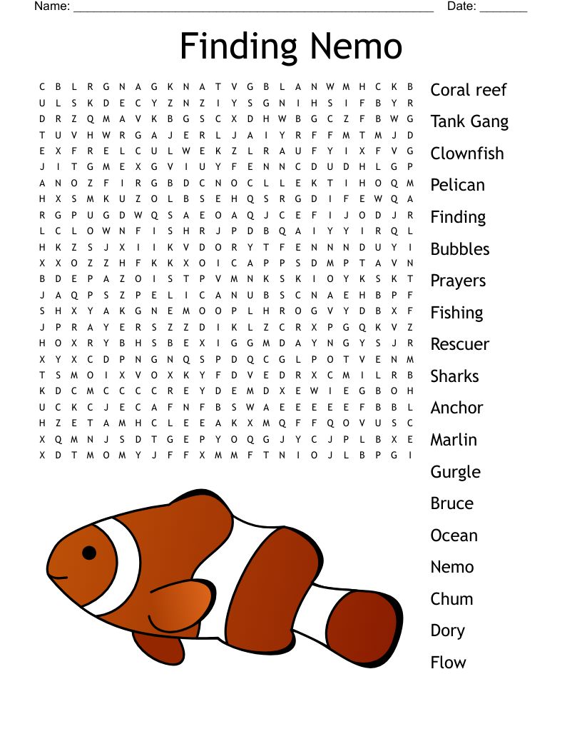 Finding Nemo Word Search
