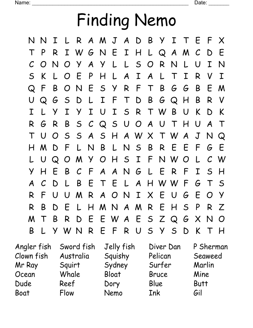Finding Nemo Word Search