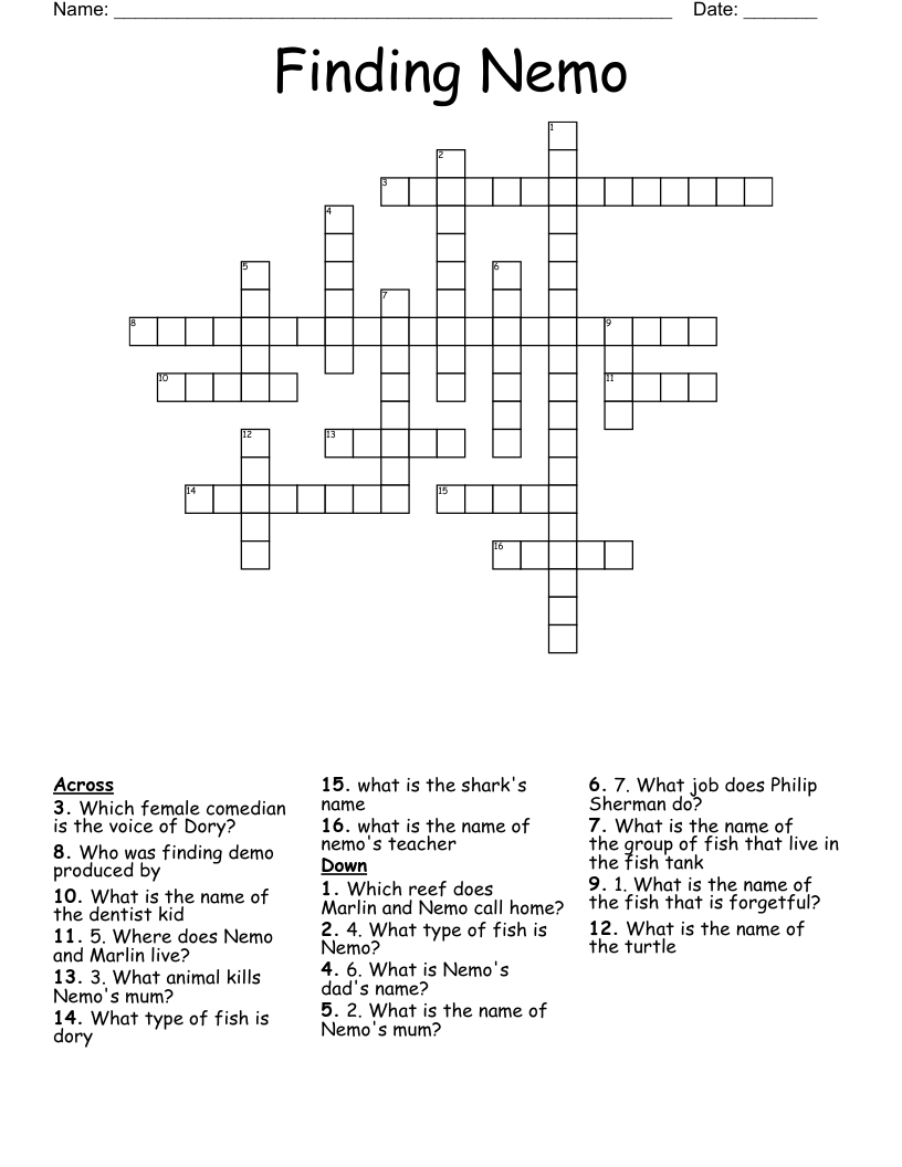 Finding Nemo Crossword