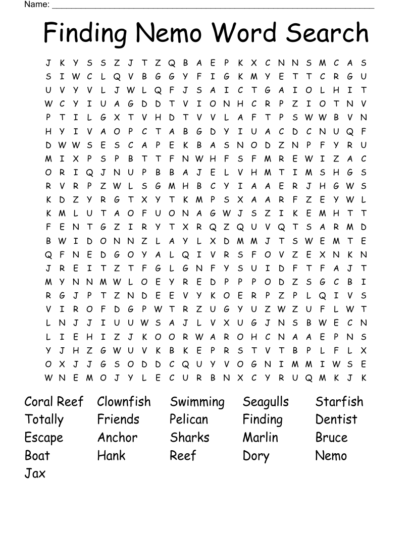 Finding Nemo Word Search