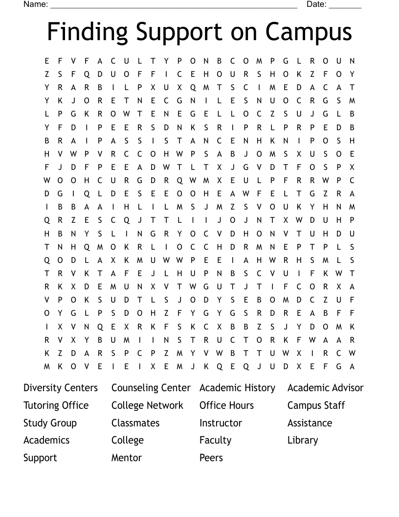 Finding Support on Campus Word Search