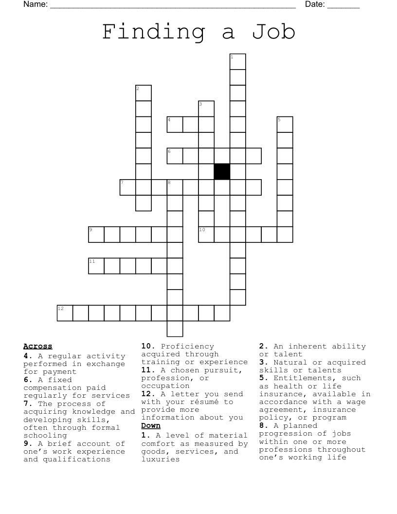 Finding a Job Crossword