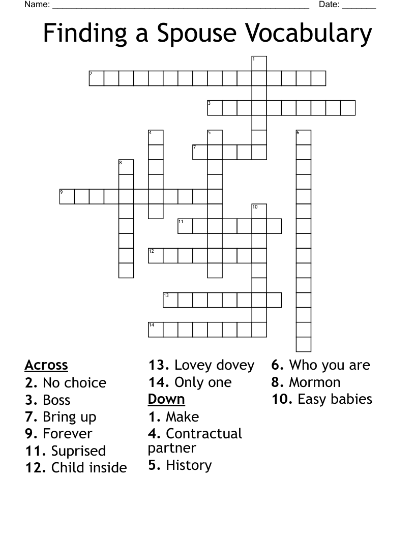 Finding a Spouse Vocabulary Crossword