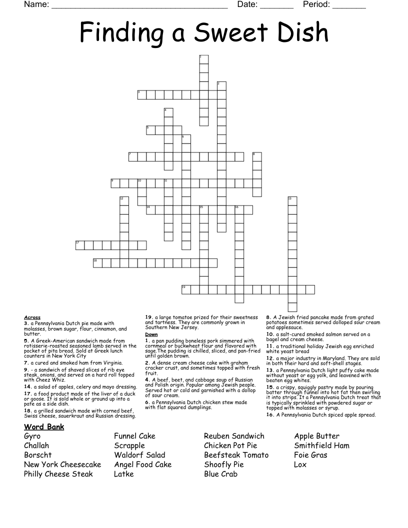 Finding a Sweet Dish Crossword
