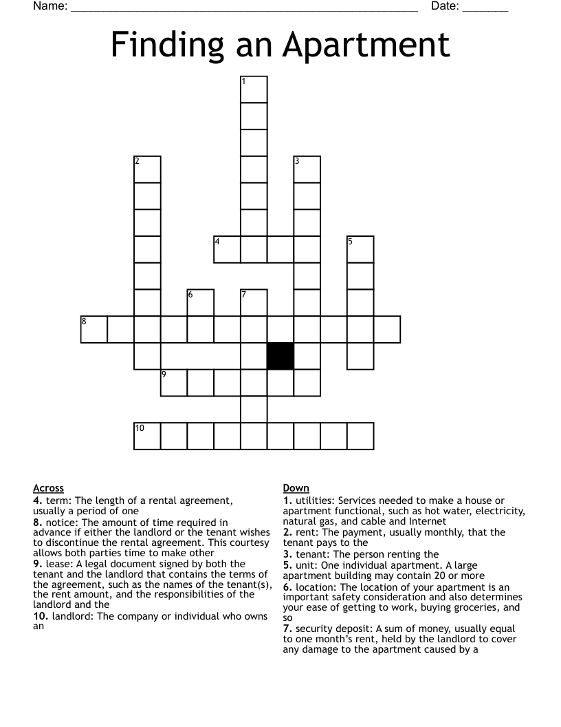 Finding an Apartment Crossword