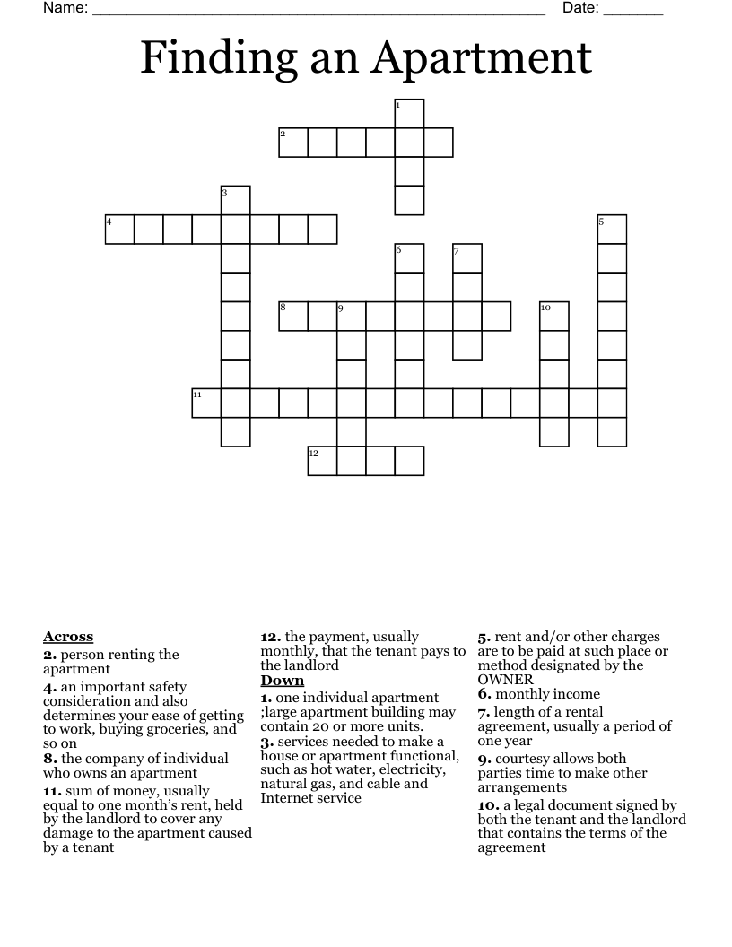 Finding an Apartment Crossword