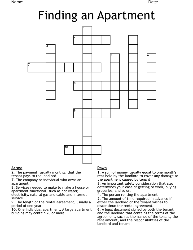 Finding an Apartment  Crossword