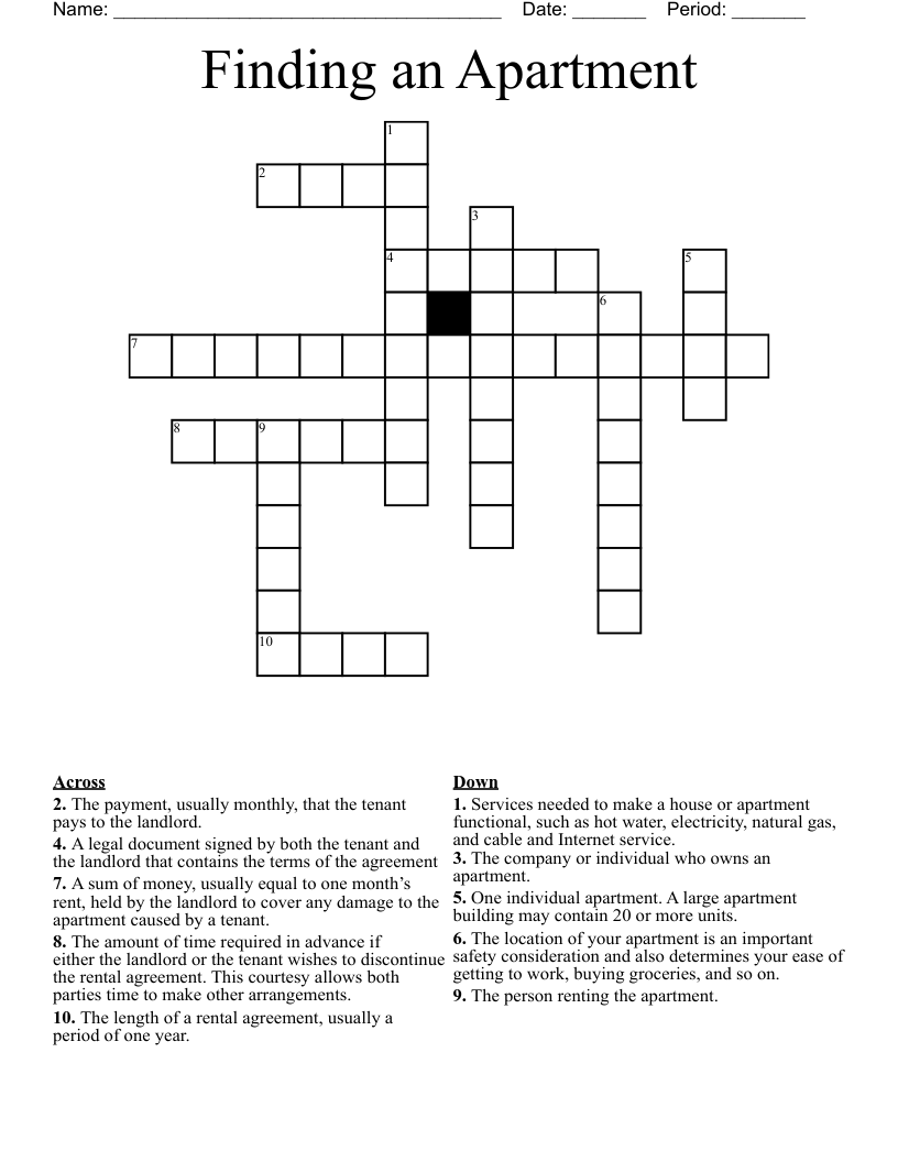 Finding an Apartment  Crossword