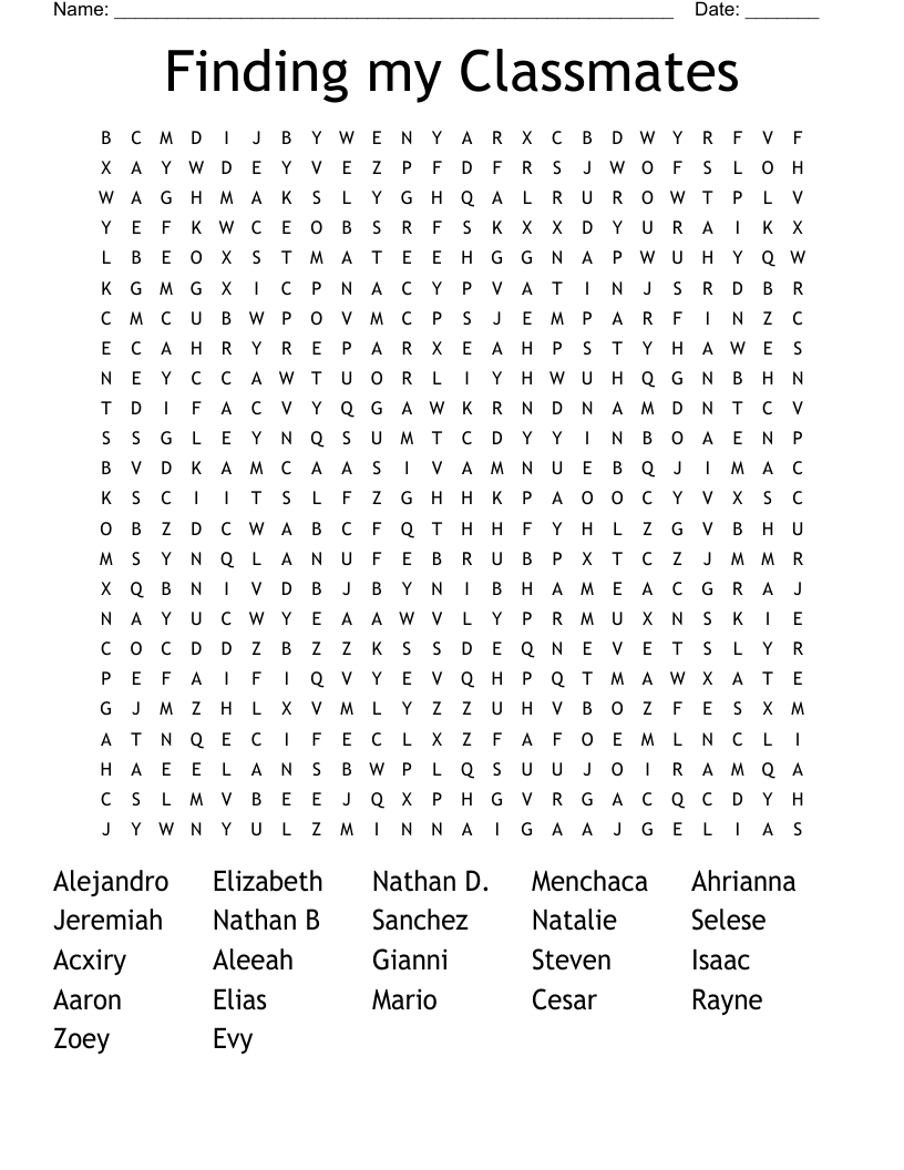 Finding my Classmates Word Search