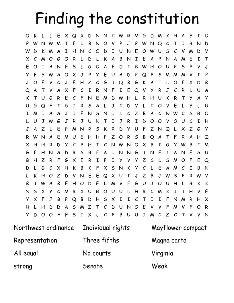 Finding the constitution  Word Search