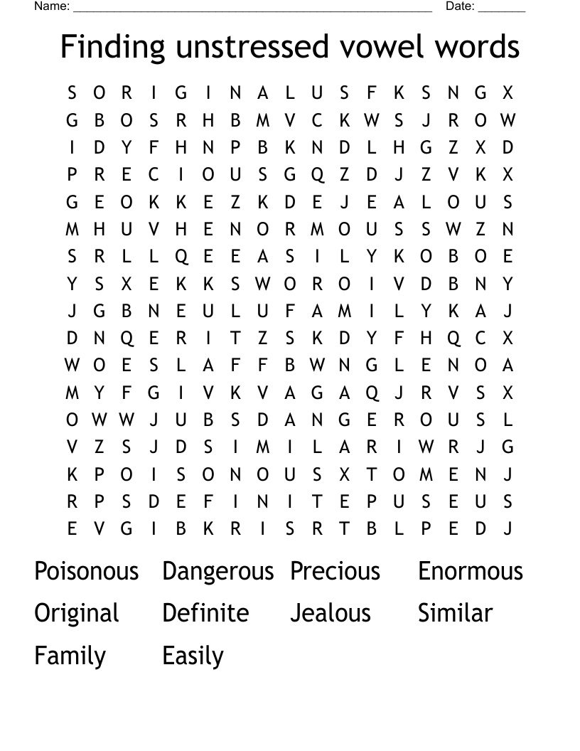 Finding unstressed vowel words Word Search