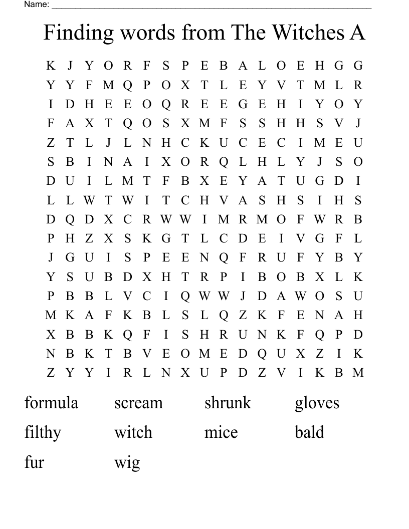 Finding words from The Witches A Word Search