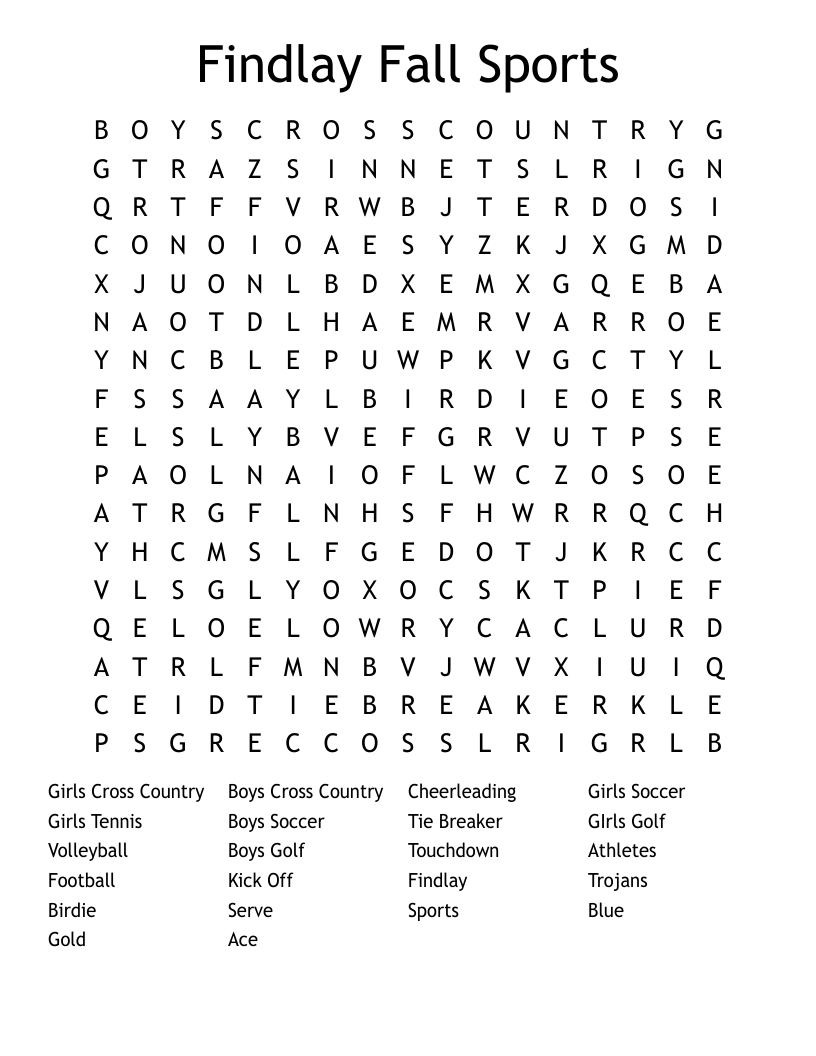 Findlay Fall Sports  Word Search