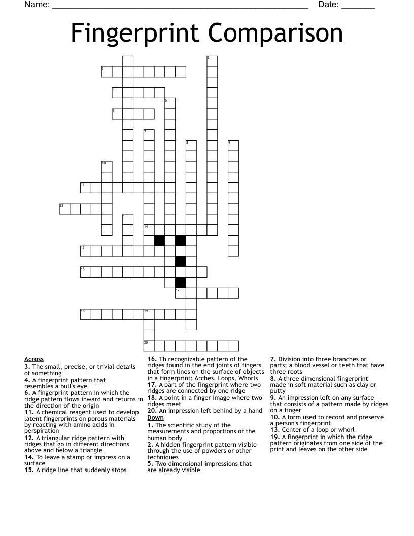 Fingerprint Comparison Crossword