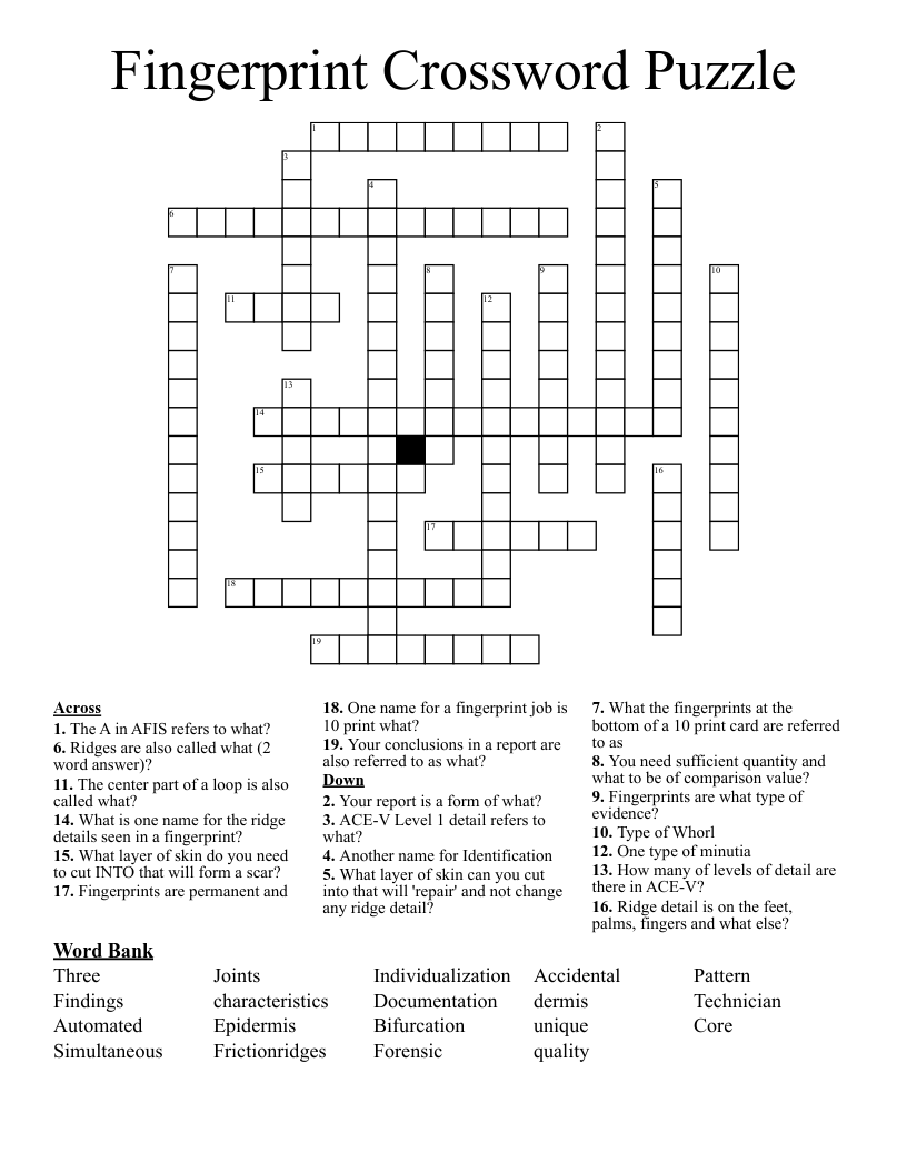 Fingerprint Crossword Puzzle