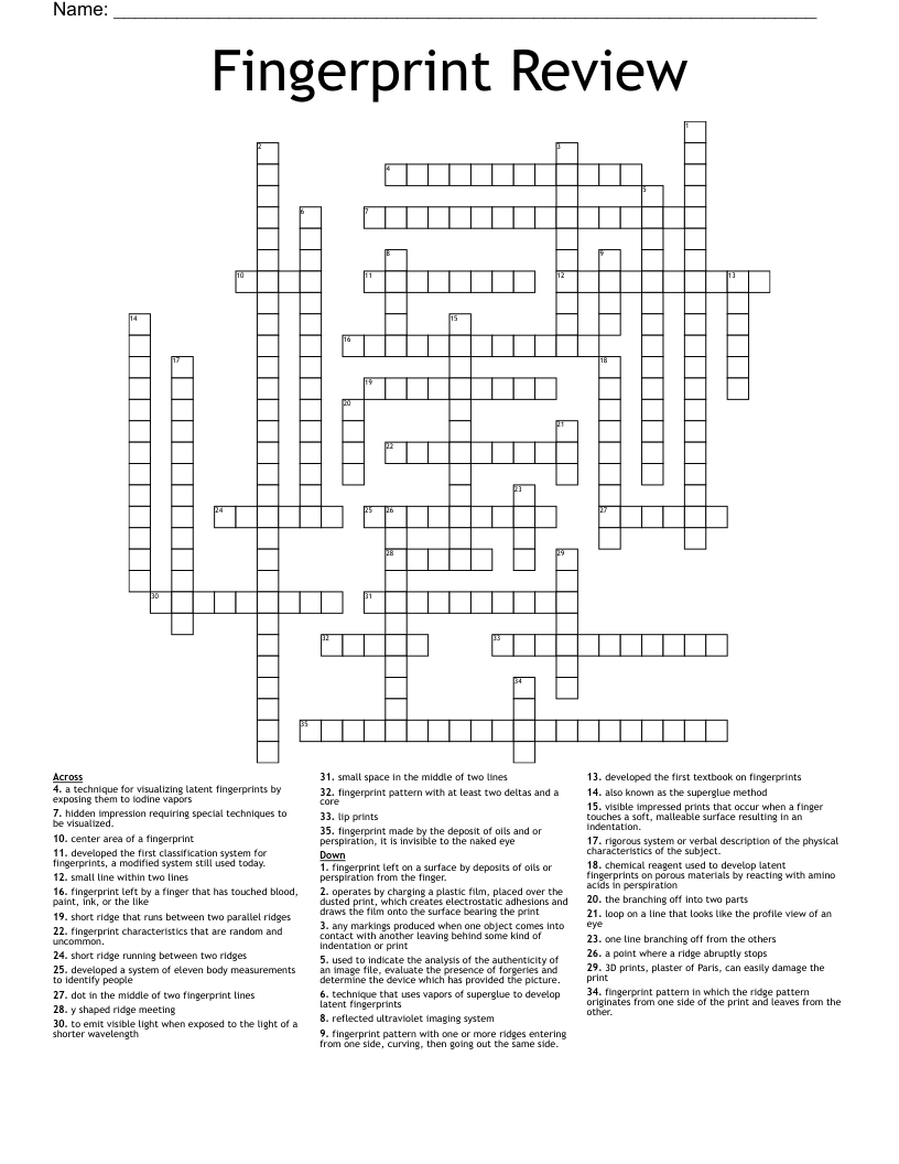 Fingerprint Review Crossword